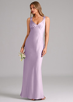 Azazie Kamila Bridesmaid Dresses Frosted Lilac A-Line Pleated Stretch Satin Dress image5
