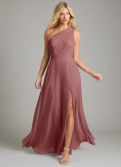 Azazie Phaedra Bridesmaid Dresses Desert Rose A-Line One Shoulder Chiffon Dress image4
