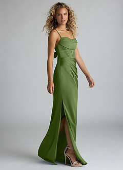 Azazie Mai Bridesmaid Dresses Juniper Sheath Pleated Stretch Satin Dress image4