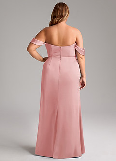 Azazie Saige Abiti da Damigella Abito Tubino in Raso Elasticizzato a Spalla Scoperta Rosa Cipria image12