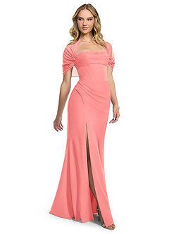 Azazie Zia Robes de demoiselle d'honneur Robe Fourreau Convertible en Mousseline de soie Fente Latérale Corail image3