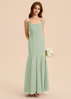 Azazie Evey Junior Vestido de Salvia Polvorienta de Gasa de Corte Sirena con Plisado image1