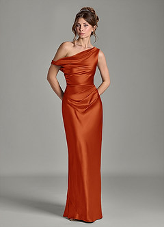 Azazie Emerson Bridesmaid Dresses Paprika Mermaid Off the Shoulder Metallic Satin Dress image9