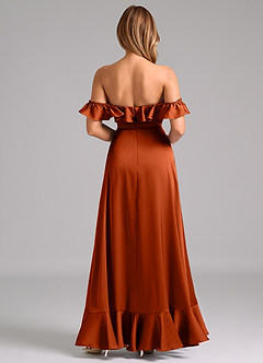 Azazie Lyra Robes de demoiselle d'honneur Robe Trapèze Convertible en Satin extensible Épaule décolletée Paprika image6