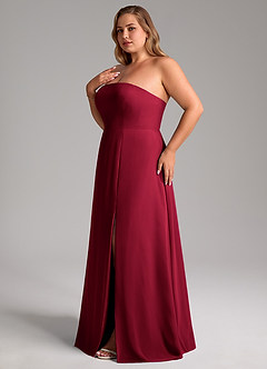 Azazie Wren Bridesmaid Dresses Burgundy A-Line Side Slit Chiffon Convertible Dress image13
