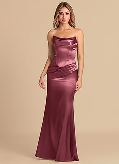 Azazie Sorrel Robes de demoiselle d'honneur Robe Sirène Convertible en Satiné métallisé Corset Rose Du Désert image2
