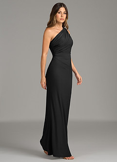 Azazie Akilah Bridesmaid Dresses Black Mermaid One Shoulder Premium Stretch Jersey Dress image5