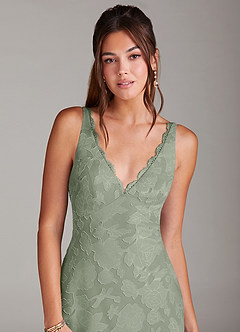 Azazie Tianna Bridesmaid Dresses Agave Sheath Lace Floral Burnout Dress image6
