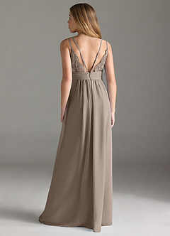 Azazie Maren Allure Junior Taupe A-Line Lace Chiffon Dress image5