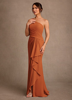 Azazie Floy Mother of the Bride Dresses Cinnamon Sheath One Shoulder Chiffon Dress image2