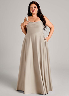 Azazie Shaude Bridesmaid Dresses Frost A-Line Pleated Stretch Satin Dress image11
