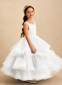 Azazie Madison Flower Girl Dresses Ivory Ball-Gown Lace Tulle Dress image4