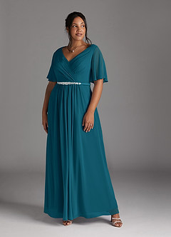 Azazie Tricia Abiti per la Madre della Sposa Abito A-Line in Chiffon con Scollo a V a Pieghe Blu Inchiostro image8