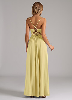 Azazie Aaida Jurken voor bruidsmeisjes Jurk van Stretch Satijn met A-Lijn Korset Citroensorbet image6