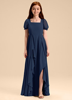 Azazie Priya Junior Robe Trapèze en Mousseline de soie Blouson Bleu Marine Foncé image3