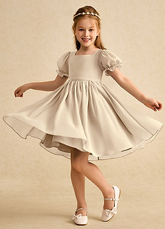 Azazie Jolie Blumenmädchenkleider A-Linie mit ärmel Chiffon Kleid Champagner image3
