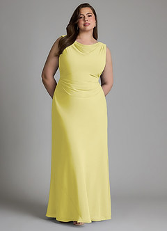 Azazie Kieryn Bridesmaid Dresses Lemon Sorbet Mermaid Pleated Chiffon Dress image9