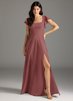 Azazie Bondi Bridesmaid Dresses Desert Rose A-Line Ruched Stretch Crepe Dress image2
