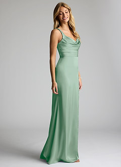 Azazie Elida Bridesmaid Dresses Agave Sheath Pleated Stretch Satin Dress image3