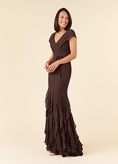 Azazie Bailora Mother of the Bride Dresses Ganache Mermaid Ruched Chiffon Dress image2
