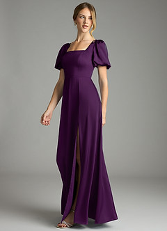 Azazie Fyona Vestidos de damas de honor Vestido de Uva de Satén Elástico de Corte en A con Plisado image4