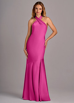 Azazie Lorena Bridesmaid Dresses Fuchsia Mermaid Pleated Stretch Satin Dress image4