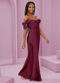 Barbie ♥ Azazie Vestidos de damas de honor Vestido de Mora de Satén Elástico de Corte Recto Convertible con Vestidos sin tirantes image1