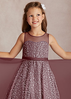 Azazie Siwa Flower Girl Dresses Sangria A-Line Beaded Tulle Dress image1