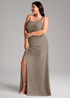 Azazie Eren Bridesmaid Dresses Taupe Sheath One Shoulder Chiffon Dress image11