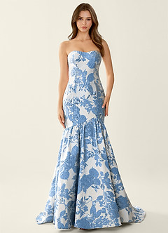 floral print mermaid dress Floral Print Mermaid Gown with Lace-Up Back 48332