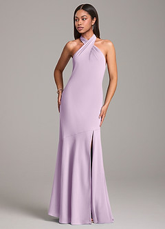 Azazie Lorena Bridesmaid Dresses Frosted Lilac Mermaid Pleated Chiffon Dress image4