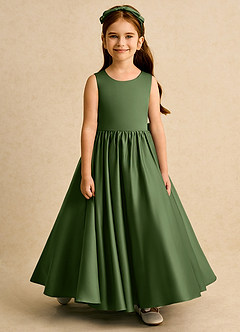 Azazie Nellia Sukienki dla dziewczynek sypiących kwiaty Linia A Ukłon Matowy satynowy Długość kostki Sukienka image5