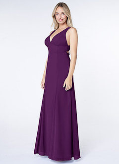 Azazie Christiana Bridesmaid Dresses Grape A-Line V-Neck Pleated Chiffon Dress image4