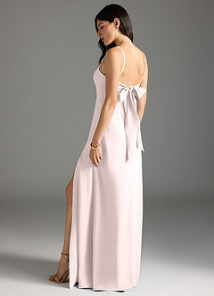 Azazie Melia At-home Try On Dresses Blushing Pink A-Line Bow Stretch Crepe Dress image1