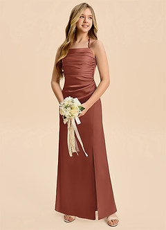 Azazie Nova Junior Robe Trapèze en Satin extensible Plissée Auburn image3