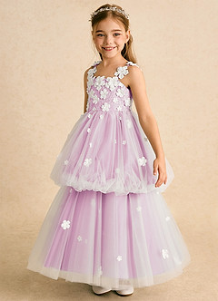Azazie Teacup vestidos de niña de las flores Vestido de Marfil Rosa Caramelo de Tul de Princesa con Encaje image6