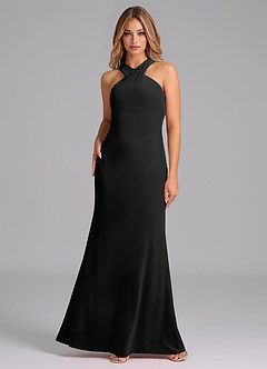 Azazie Doretta Vestidos de damas de honor Vestido de Negro de terciopelo de Corte Sirena con Plisado image3