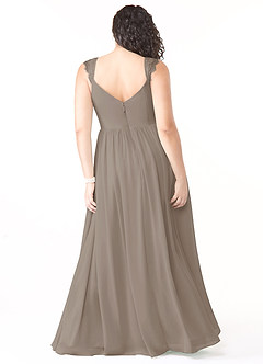 Azazie Cleobella Robes de demoiselle d'honneur Robe Trapèze en Mousseline de soie Dentelle en forme de cœur Taupe image9