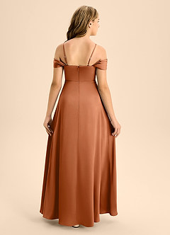 Azazie Anselie Junior Copper A-Line Off the Shoulder Stretch Satin Dress image2