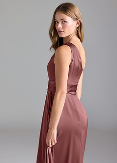 Azazie Dallas Bridesmaid Dresses Amethyst A-Line One Shoulder Stretch Satin Dress image7