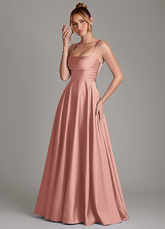 Azazie Azaria Bridesmaid Dresses Rosette A-Line Corset Stretch Satin Dress image3