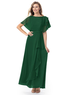 Azazie Aaliyah Kleider zum Anprobieren zu Hause A-Linie Schaufel Gefaltet Chiffon Bodenlang Kleider image1