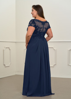 Azazie Dunja Mother of the Bride Dresses Dark Navy A-Line V-Neck Lace Chiffon Dress image6