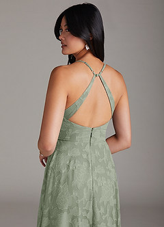 Azazie Davis Bridesmaid Dresses Agave A-Line Pleated Floral Burnout Dress image6
