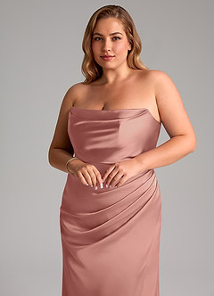 Azazie Leonis Bridesmaid Dresses Rosette Mermaid Pleated Stretch Satin Convertible Dress image11