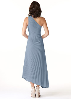 Azazie Kirra Bridesmaid Dresses Dusty Blue A-Line One Shoulder Chiffon Dress image2