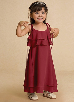 Azazie Temi Flower Girl Dresses Pomegranate A-Line Spaghetti Strap Chiffon Dress image7