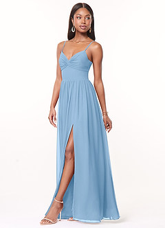 Azazie Zeya Bridesmaid Dresses Powder Blue A-Line V-Neck Pleated Chiffon Dress image2