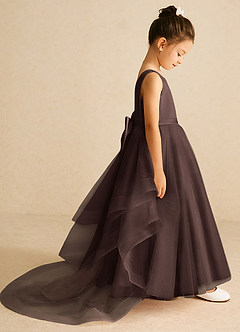 Azazie Pumpkin vestidos de niña de las flores Vestido de Ganache de Tul de Corte en A con Convertible image3