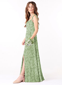 Azazie Rosey Junior Robe Trapèze en Mousseline de soie Encolure en Forme de Cœur Fougère Verte Florale image3